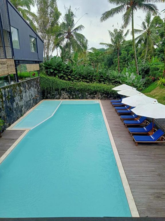 Vue extérieure calme d’un hôtel entouré de nature à Banyuwangi.
